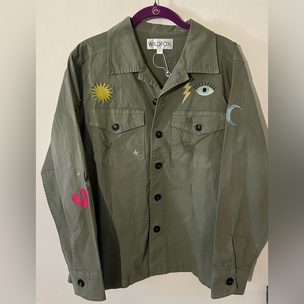 NWT Wildfox Army Green Embroidered Celestial Jacket